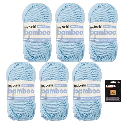myboshi Bamboo, super weiches Bambus-Baumwollgarn, zum Häkeln und Stricken, strapazierfähig, für Bekleidung und Amigurumi, 60% Viskose, 40% Baumwolle, Blau (Himmelblau) 6 Knäuel von myboshi