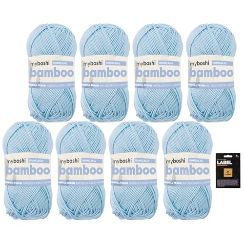 myboshi Bamboo, super weiches Bambus-Baumwollgarn, zum Häkeln und Stricken, strapazierfähig, für Bekleidung und Amigurumi, 60% Viskose, 40% Baumwolle, Blau (Himmelblau) 8 Knäuel von myboshi