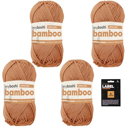 myboshi Bamboo, super weiches Bambus-Baumwollgarn, zum Häkeln und Stricken, strapazierfähig, für Bekleidung und Amigurumi, 60% Viskose, 40% Baumwolle, Braun (Cappuccino) 4 Knäuel von myboshi