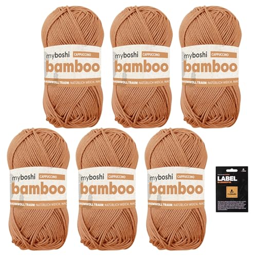 myboshi Bamboo, super weiches Bambus-Baumwollgarn, zum Häkeln und Stricken, strapazierfähig, für Bekleidung und Amigurumi, 60% Viskose, 40% Baumwolle, Braun (Cappuccino) 6 Knäuel von myboshi