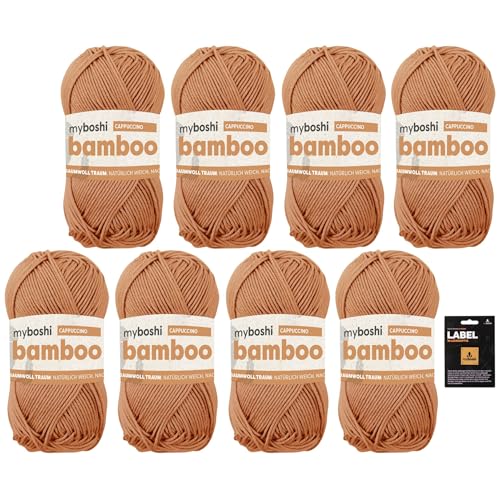 myboshi Bamboo, super weiches Bambus-Baumwollgarn, zum Häkeln und Stricken, strapazierfähig, für Bekleidung und Amigurumi, 60% Viskose, 40% Baumwolle, Braun (Cappuccino) 8 Knäuel von myboshi