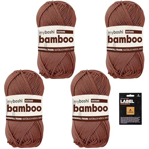 myboshi Bamboo, super weiches Bambus-Baumwollgarn, zum Häkeln und Stricken, strapazierfähig, für Bekleidung und Amigurumi, 60% Viskose, 40% Baumwolle, Braun (Kastanie) 4 Knäuel von myboshi