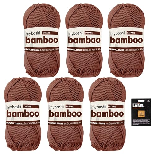 myboshi Bamboo, super weiches Bambus-Baumwollgarn, zum Häkeln und Stricken, strapazierfähig, für Bekleidung und Amigurumi, 60% Viskose, 40% Baumwolle, Braun (Kastanie) 6 Knäuel von myboshi