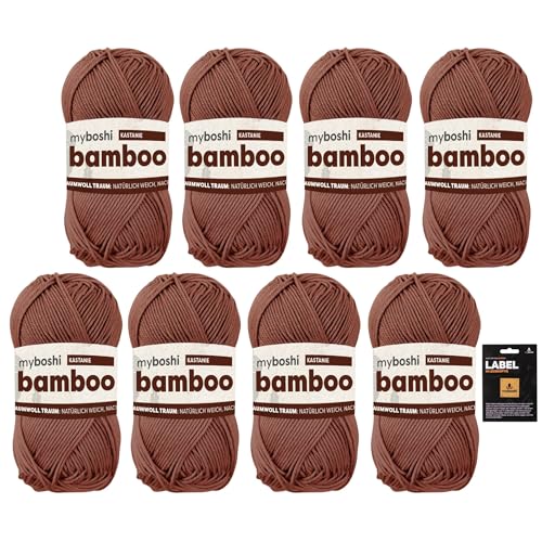 myboshi Bamboo, super weiches Bambus-Baumwollgarn, zum Häkeln und Stricken, strapazierfähig, für Bekleidung und Amigurumi, 60% Viskose, 40% Baumwolle, Braun (Kastanie) 8 Knäuel von myboshi