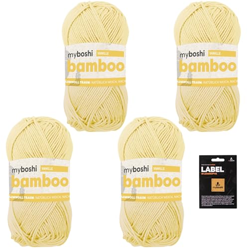 myboshi Bamboo, super weiches Bambus-Baumwollgarn, zum Häkeln und Stricken, strapazierfähig, für Bekleidung und Amigurumi, 60% Viskose, 40% Baumwolle, Gelb (Vanille) 4 Knäuel von myboshi