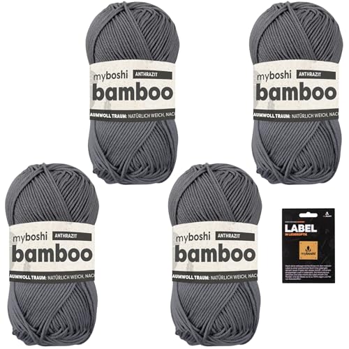 myboshi Bamboo, super weiches Bambus-Baumwollgarn, zum Häkeln und Stricken, strapazierfähig, für Bekleidung und Amigurumi, 60% Viskose, 40% Baumwolle, Grau (Anthrazit) 4 Knäuel von myboshi