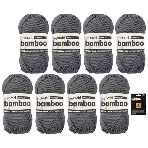 myboshi Bamboo, super weiches Bambus-Baumwollgarn, zum Häkeln und Stricken, strapazierfähig, für Bekleidung und Amigurumi, 60% Viskose, 40% Baumwolle, Grau (Anthrazit) 8 Knäuel von myboshi
