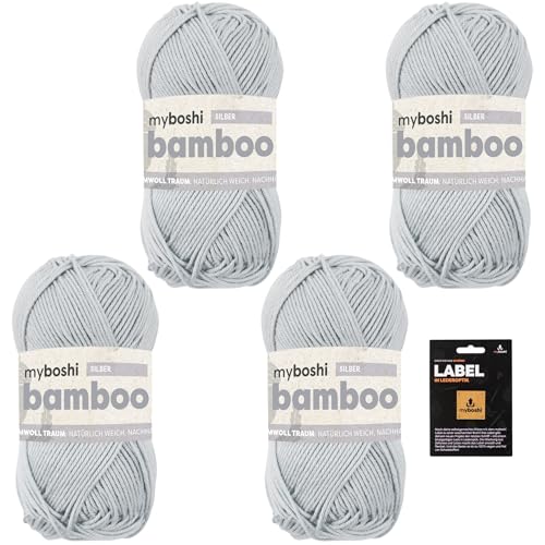 myboshi Bamboo, super weiches Bambus-Baumwollgarn, zum Häkeln und Stricken, strapazierfähig, für Bekleidung und Amigurumi, 60% Viskose, 40% Baumwolle, Grau (Silber) 4 Knäuel von myboshi