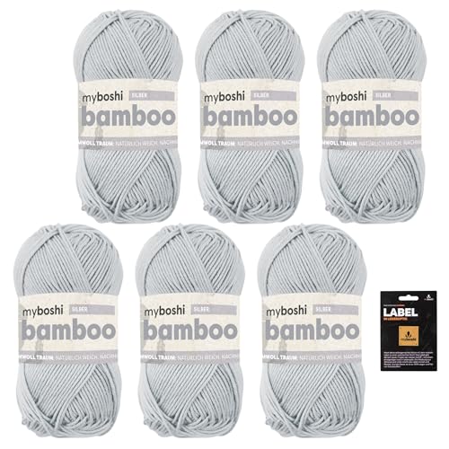 myboshi Bamboo, super weiches Bambus-Baumwollgarn, zum Häkeln und Stricken, strapazierfähig, für Bekleidung und Amigurumi, 60% Viskose, 40% Baumwolle, Grau (Silber) 6 Knäuel von myboshi