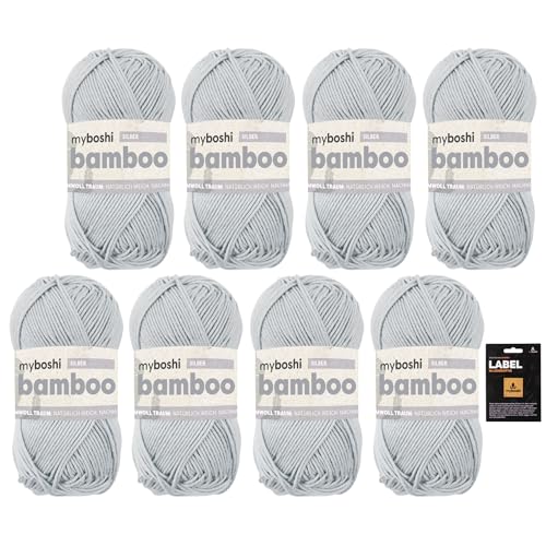 myboshi Bamboo, super weiches Bambus-Baumwollgarn, zum Häkeln und Stricken, strapazierfähig, für Bekleidung und Amigurumi, 60% Viskose, 40% Baumwolle, Grau (Silber) 8 Knäuel von myboshi