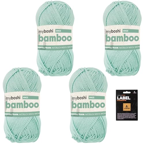 myboshi Bamboo, super weiches Bambus-Baumwollgarn, zum Häkeln und Stricken, strapazierfähig, für Bekleidung und Amigurumi, 60% Viskose, 40% Baumwolle, Grün (Minze) 4 Knäuel von myboshi