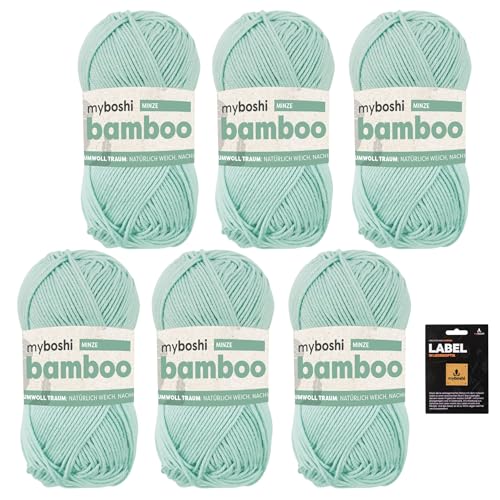 myboshi Bamboo, super weiches Bambus-Baumwollgarn, zum Häkeln und Stricken, strapazierfähig, für Bekleidung und Amigurumi, 60% Viskose, 40% Baumwolle, Grün (Minze) 6 Knäuel von myboshi