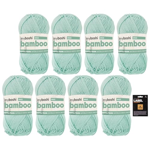 myboshi Bamboo, super weiches Bambus-Baumwollgarn, zum Häkeln und Stricken, strapazierfähig, für Bekleidung und Amigurumi, 60% Viskose, 40% Baumwolle, Grün (Minze) 8 Knäuel von myboshi
