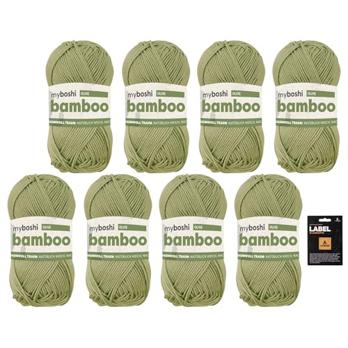 myboshi Bamboo, super weiches Bambus-Baumwollgarn, zum Häkeln und Stricken, strapazierfähig, für Bekleidung und Amigurumi, 60% Viskose, 40% Baumwolle, Grün (Olive) 8 Knäuel von myboshi