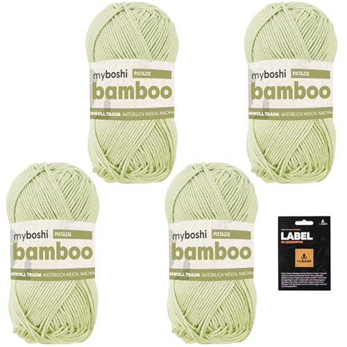myboshi Bamboo, super weiches Bambus-Baumwollgarn, zum Häkeln und Stricken, strapazierfähig, für Bekleidung und Amigurumi, 60% Viskose, 40% Baumwolle, Grün (Pistazie) 4 Knäuel von myboshi