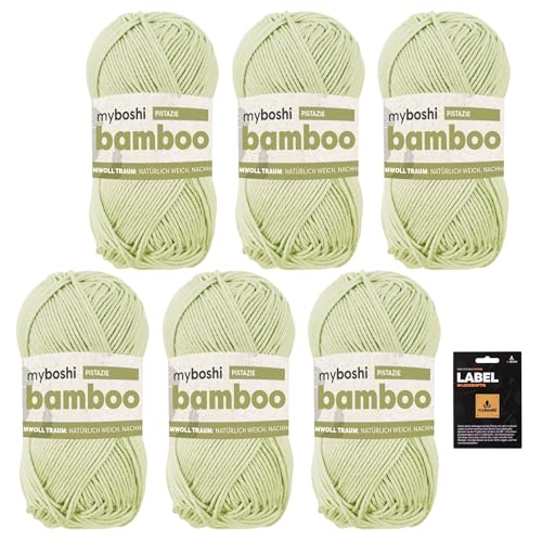 myboshi Bamboo, super weiches Bambus-Baumwollgarn, zum Häkeln und Stricken, strapazierfähig, für Bekleidung und Amigurumi, 60% Viskose, 40% Baumwolle, Grün (Pistazie) 6 Knäuel von myboshi
