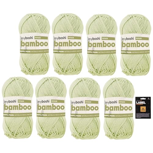 myboshi Bamboo, super weiches Bambus-Baumwollgarn, zum Häkeln und Stricken, strapazierfähig, für Bekleidung und Amigurumi, 60% Viskose, 40% Baumwolle, Grün (Pistazie) 8 Knäuel von myboshi
