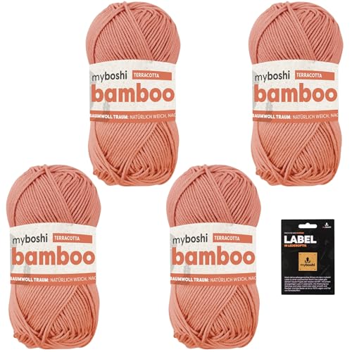 myboshi Bamboo, super weiches Bambus-Baumwollgarn, zum Häkeln und Stricken, strapazierfähig, für Bekleidung und Amigurumi, 60% Viskose, 40% Baumwolle, Orange (Terracotta) 4 Knäuel von myboshi