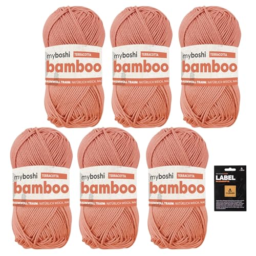myboshi Bamboo, super weiches Bambus-Baumwollgarn, zum Häkeln und Stricken, strapazierfähig, für Bekleidung und Amigurumi, 60% Viskose, 40% Baumwolle, Orange (Terracotta) 6 Knäuel von myboshi
