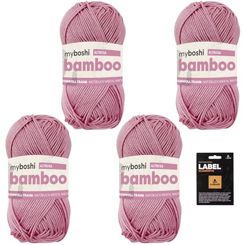 myboshi Bamboo, super weiches Bambus-Baumwollgarn, zum Häkeln und Stricken, strapazierfähig, für Bekleidung und Amigurumi, 60% Viskose, 40% Baumwolle, Rosa (Altrosa) 4 Knäuel von myboshi