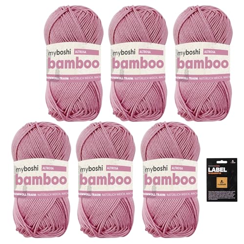 myboshi Bamboo, super weiches Bambus-Baumwollgarn, zum Häkeln und Stricken, strapazierfähig, für Bekleidung und Amigurumi, 60% Viskose, 40% Baumwolle, Rosa (Altrosa) 6 Knäuel von myboshi
