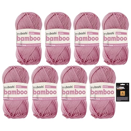 myboshi Bamboo, super weiches Bambus-Baumwollgarn, zum Häkeln und Stricken, strapazierfähig, für Bekleidung und Amigurumi, 60% Viskose, 40% Baumwolle, Rosa (Altrosa) 8 Knäuel von myboshi