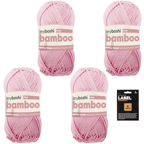 myboshi Bamboo, super weiches Bambus-Baumwollgarn, zum Häkeln und Stricken, strapazierfähig, für Bekleidung und Amigurumi, 60% Viskose, 40% Baumwolle, Rosa (Rose) 4 Knäuel von myboshi