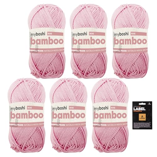 myboshi Bamboo, super weiches Bambus-Baumwollgarn, zum Häkeln und Stricken, strapazierfähig, für Bekleidung und Amigurumi, 60% Viskose, 40% Baumwolle, Rosa (Rose) 6 Knäuel von myboshi