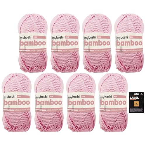 myboshi Bamboo, super weiches Bambus-Baumwollgarn, zum Häkeln und Stricken, strapazierfähig, für Bekleidung und Amigurumi, 60% Viskose, 40% Baumwolle, Rosa (Rose) 8 Knäuel von myboshi