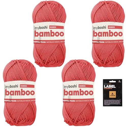 myboshi Bamboo, super weiches Bambus-Baumwollgarn, zum Häkeln und Stricken, strapazierfähig, für Bekleidung und Amigurumi, 60% Viskose, 40% Baumwolle, Rot (Himbeer) 4 Knäuel von myboshi