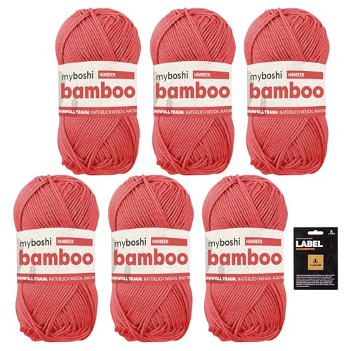 myboshi Bamboo, super weiches Bambus-Baumwollgarn, zum Häkeln und Stricken, strapazierfähig, für Bekleidung und Amigurumi, 60% Viskose, 40% Baumwolle, Rot (Himbeer) 6 Knäuel von myboshi