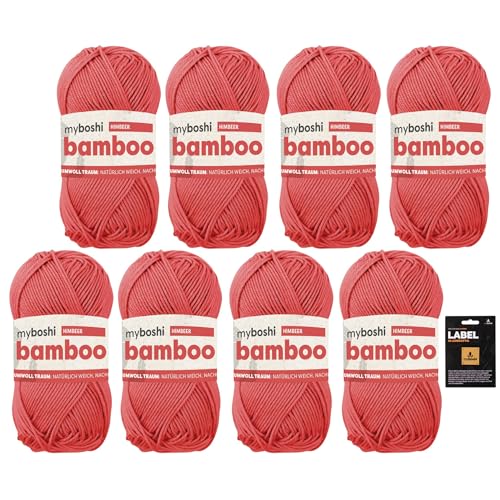 myboshi Bamboo, super weiches Bambus-Baumwollgarn, zum Häkeln und Stricken, strapazierfähig, für Bekleidung und Amigurumi, 60% Viskose, 40% Baumwolle, Rot (Himbeer) 8 Knäuel von myboshi