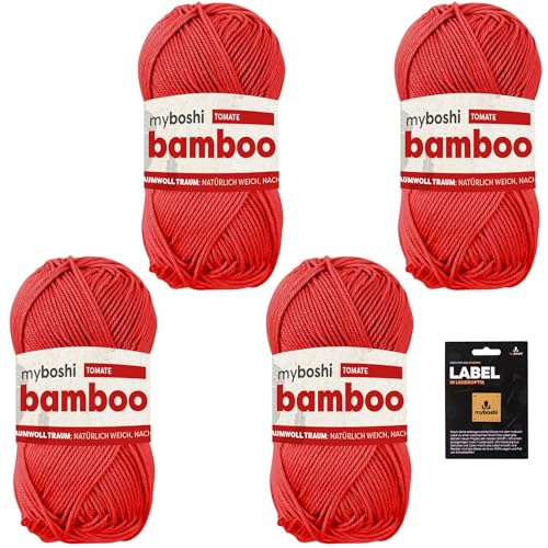myboshi Bamboo, super weiches Bambus-Baumwollgarn, zum Häkeln und Stricken, strapazierfähig, für Bekleidung und Amigurumi, 60% Viskose, 40% Baumwolle, Rot (Tomate) 4 Knäuel von myboshi