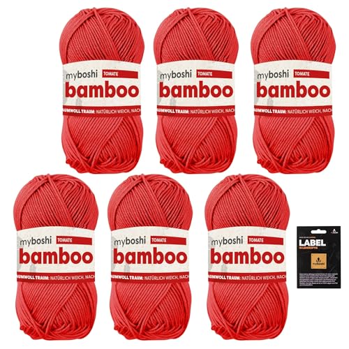 myboshi Bamboo, super weiches Bambus-Baumwollgarn, zum Häkeln und Stricken, strapazierfähig, für Bekleidung und Amigurumi, 60% Viskose, 40% Baumwolle, Rot (Tomate) 6 Knäuel von myboshi
