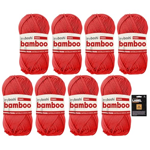 myboshi Bamboo, super weiches Bambus-Baumwollgarn, zum Häkeln und Stricken, strapazierfähig, für Bekleidung und Amigurumi, 60% Viskose, 40% Baumwolle, Rot (Tomate) 8 Knäuel von myboshi