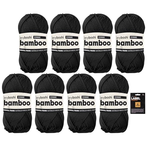 myboshi Bamboo, super weiches Bambus-Baumwollgarn, zum Häkeln und Stricken, strapazierfähig, für Bekleidung und Amigurumi, 60% Viskose, 40% Baumwolle, Schwarz (Schwarz) 8 Knäuel von myboshi