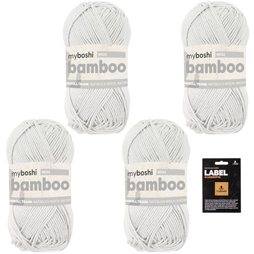 myboshi Bamboo, super weiches Bambus-Baumwollgarn, zum Häkeln und Stricken, strapazierfähig, für Bekleidung und Amigurumi, 60% Viskose, 40% Baumwolle, Weiß (Weiß) 4 Knäuel von myboshi