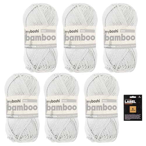 myboshi Bamboo, super weiches Bambus-Baumwollgarn, zum Häkeln und Stricken, strapazierfähig, für Bekleidung und Amigurumi, 60% Viskose, 40% Baumwolle, Weiß (Weiß) 6 Knäuel von myboshi