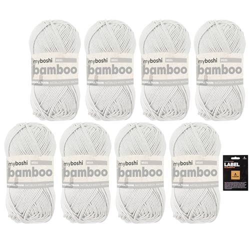 myboshi Bamboo, super weiches Bambus-Baumwollgarn, zum Häkeln und Stricken, strapazierfähig, für Bekleidung und Amigurumi, 60% Viskose, 40% Baumwolle, Weiß (Weiß) 8 Knäuel von myboshi