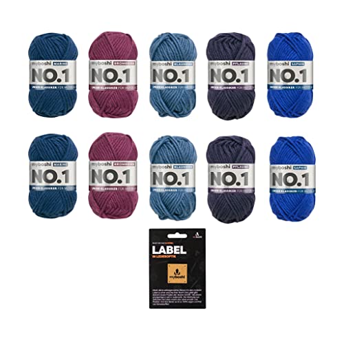 myboshi Berry Blues Wollpaket, Mulesing-freie Mützenwolle, myboshi Label in Lederoptik, 10 Knäuel x 50g, Lauflänge 55m, strapazierfähig, filzfrei, Berry Blues, 10 Knäuel myboshi Berry Blues Wollpaket, Mulesing-freie Mützenwolle, myboshi Label in Lederoptik, 10 Knäuel x 50g, Lauflänge 55m, strapazierfähig, filzfrei, Berry Blues, 10 Knäuel von myboshi
