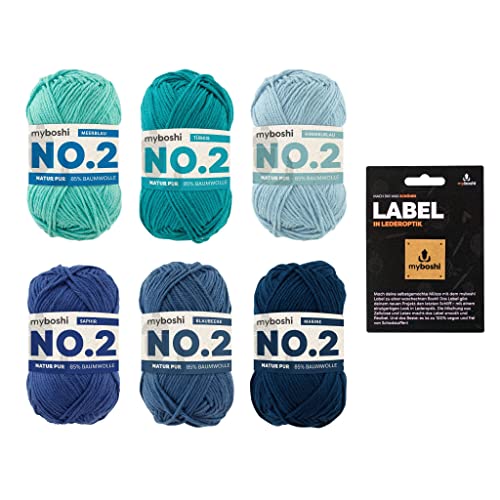 myboshi Blue Lagoon Wollpaket, No.2 Wolle in Blautönen, mit original Label, all-in-one-Paket, 6 Knäuel x 50g, Lauflänge 100m, zum Häkeln, Stricken, Babywolle, Blue Lagoon 6 Knäuel von myboshi
