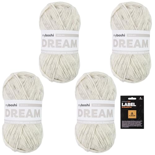 myboshi Dream, edles, hautfreundliches Garn mit Baby-Alpaka zum Häkeln und Stricken, 76% Baumwolle, 22% Baby Alpaka, 2% Merino, 50g, Ll 95m Beige (Wolke) 4 Knäuel von myboshi