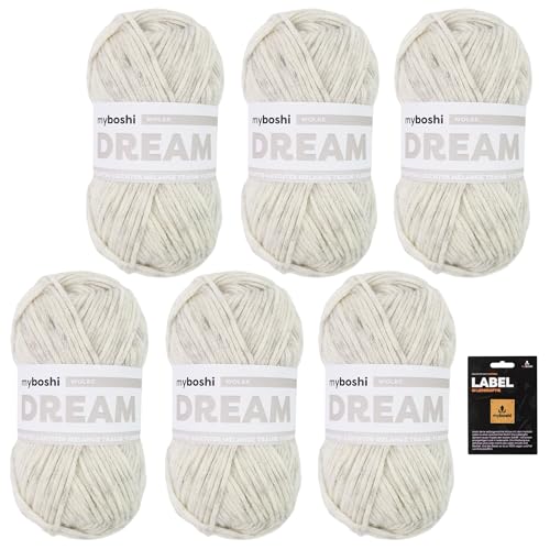 myboshi Dream, edles, hautfreundliches Garn mit Baby-Alpaka zum Häkeln und Stricken, 76% Baumwolle, 22% Baby Alpaka, 2% Merino, 50g, Ll 95m Beige (Wolke) 6 Knäuel von myboshi