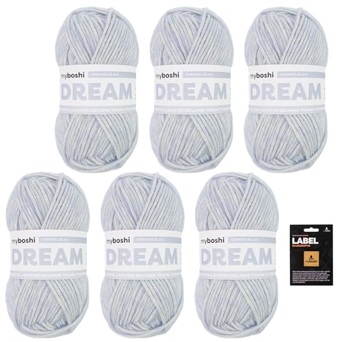 myboshi Dream, edles, hautfreundliches Garn mit Baby-Alpaka zum Häkeln und Stricken, 76% Baumwolle, 22% Baby Alpaka, 2% Merino, 50g, Ll 95m Blau (Himmelblau) 6 Knäuel von myboshi
