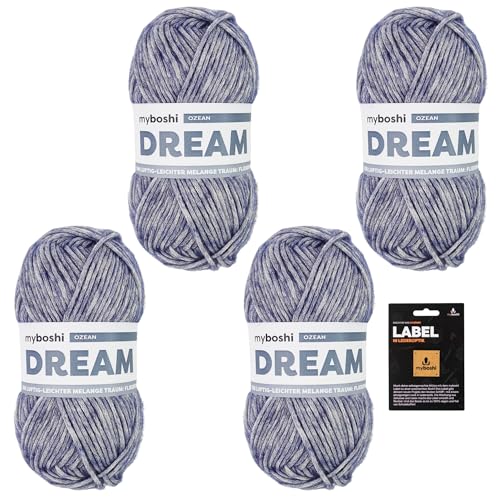 myboshi Dream, edles, hautfreundliches Garn mit Baby-Alpaka zum Häkeln und Stricken, 76% Baumwolle, 22% Baby Alpaka, 2% Merino, 50g, Ll 95m Blau (Ozean) 4 Knäuel von myboshi