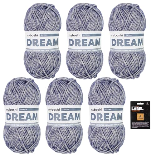 myboshi Dream, edles, hautfreundliches Garn mit Baby-Alpaka zum Häkeln und Stricken, 76% Baumwolle, 22% Baby Alpaka, 2% Merino, 50g, Ll 95m Blau (Ozean) 6 Knäuel von myboshi