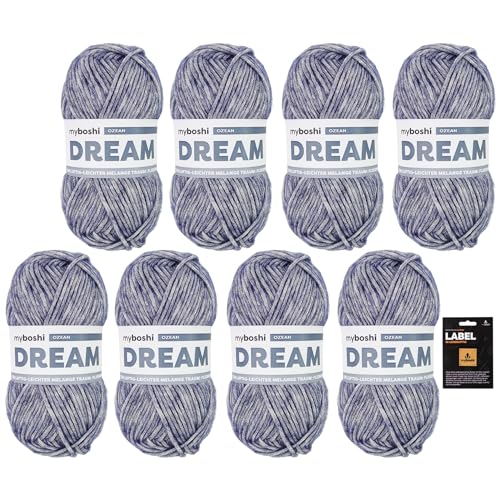 myboshi Dream, edles, hautfreundliches Garn mit Baby-Alpaka zum Häkeln und Stricken, 76% Baumwolle, 22% Baby Alpaka, 2% Merino, 50g, Ll 95m Blau (Ozean) 8 Knäuel von myboshi
