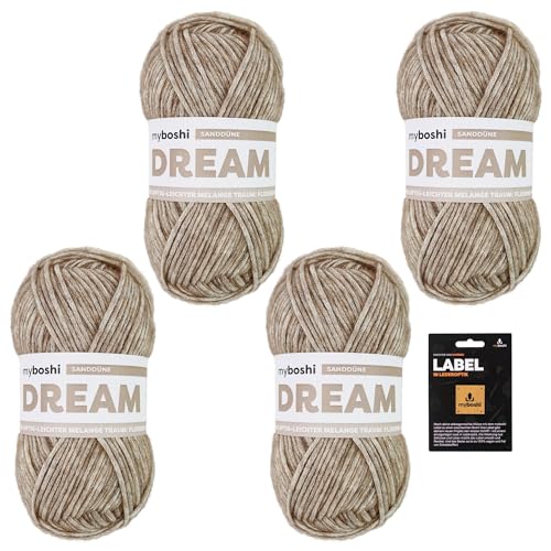 myboshi Dream, edles, hautfreundliches Garn mit Baby-Alpaka zum Häkeln und Stricken, 76% Baumwolle, 22% Baby Alpaka, 2% Merino, 50g, Ll 95m Braun (Sanddüne) 4 Knäuel von myboshi