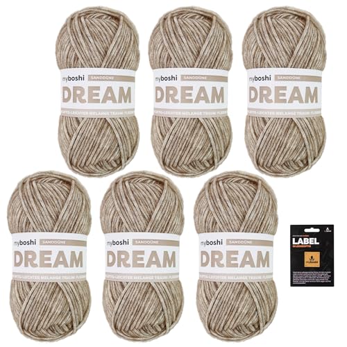 myboshi Dream, edles, hautfreundliches Garn mit Baby-Alpaka zum Häkeln und Stricken, 76% Baumwolle, 22% Baby Alpaka, 2% Merino, 50g, Ll 95m Braun (Sanddüne) 6 Knäuel von myboshi