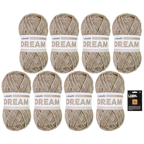 myboshi Dream, edles, hautfreundliches Garn mit Baby-Alpaka zum Häkeln und Stricken, 76% Baumwolle, 22% Baby Alpaka, 2% Merino, 50g, Ll 95m Braun (Sanddüne) 8 Knäuel von myboshi